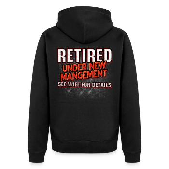Retired New Management Retirement - Unisex Premium Bio Zip Hoodie - Schwarz - Hinten - Nico (187cm)