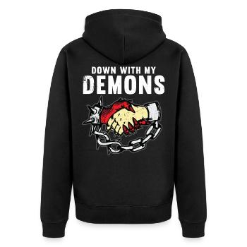 DOWN WITH MY DEMONS Cadeau de motard tatoué - Veste à capuche bio Premium Unisexe - noir - Dos - Nico (187cm)