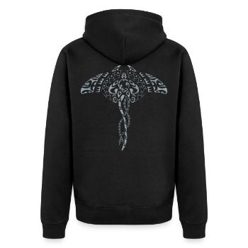 Maori Tattoo Rochen Weisheit grau - Unisex Premium Bio Zip Hoodie - Schwarz - Hinten - Nico (187cm)