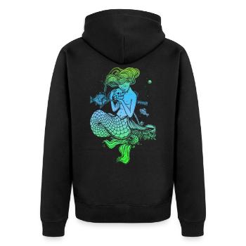 Meerjungfrau Seejungfrau Nixe Märchen - Unisex Premium Bio Zip Hoodie - Schwarz - Hinten - Nico (187cm)