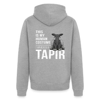 Mon costume humain - Je suis un cadeau tapir - Veste à capuche bio Premium Unisexe - gris chiné - Dos - Nico (187cm)