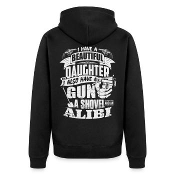 Beautiful Daughter - Gun, Shovel, Alibi - Unisex Premium Bio Zip Hoodie - Schwarz - Hinten - Nico (187cm)
