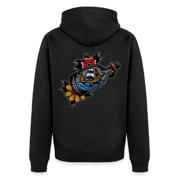 Traditional old school Tattoo Tätowierung Geschenk - Unisex Premium Bio Zip Hoodie - Schwarz - Hinten - Nico (187cm)