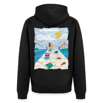Frau am Strand Beach Yacht Retro Geschenk - Unisex Premium Bio Zip Hoodie - Schwarz - Hinten - Nico (187cm)