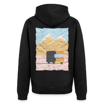 RV Wohnwagen vor Bergen Freiheit Geschenk - Unisex Premium Bio Zip Hoodie - Schwarz - Hinten - Nico (187cm)