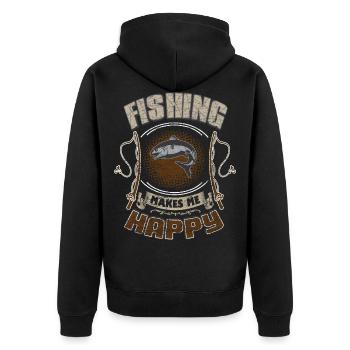 angeln - Fischen - Unisex Premium Bio Zip Hoodie - Schwarz - Hinten - Nico (187cm)
