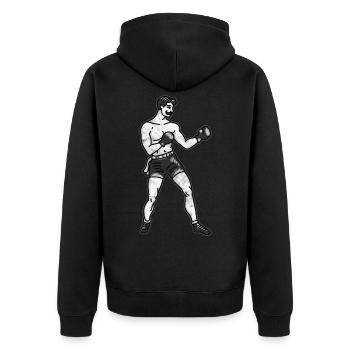 Retro Vintage Boxer mit Schnurbart Geschenk - Unisex Premium Bio Zip Hoodie - Schwarz - Hinten - Nico (187cm)