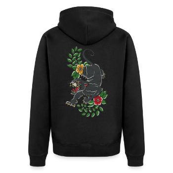 Panther old school traditional Tattoo Geschenk - Unisex Premium Bio Zip Hoodie - Schwarz - Hinten - Nico (187cm)