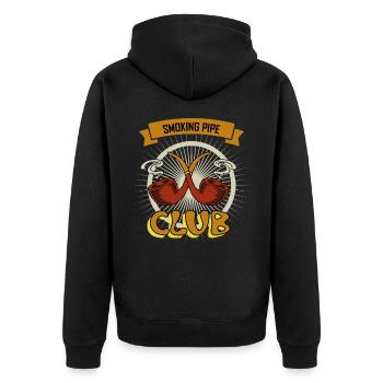 Pfeifen Club T-Shirt Für Tabakpfeifen Raucher - Unisex Premium Bio Zip Hoodie - Schwarz - Hinten - Nico (187cm)