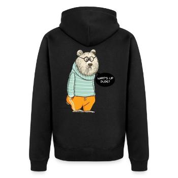 Dude Bear - Unisex Premium Bio Zip Hoodie - Schwarz - Hinten - Nico (187cm)