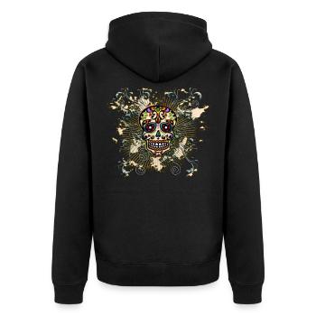 Sugar Skull, Totenkopf, Mexiko, Blumen, Schädel - Unisex Premium Bio Zip Hoodie - Schwarz - Hinten - Nico (187cm)