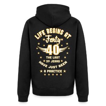 12 40th Birthday Life begins at 40 Forty - Unisex Premium Bio Zip Hoodie - Schwarz - Hinten - Nico (187cm)