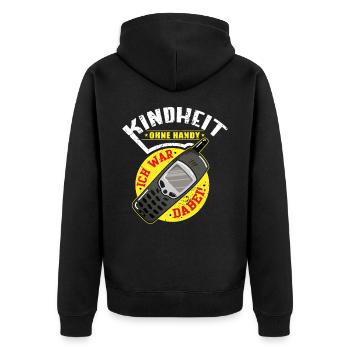 L’enfance sans téléphone portable J’ai été Sur Coup de chemise Plein d’humour - Veste à capuche bio Premium Unisexe - noir - Dos - Nico (187cm)