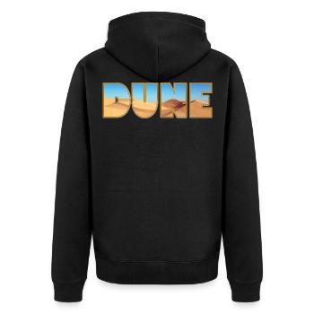 DUNE! Düne! Dune als stylisches Schrift Design! - Unisex Premium Bio Zip Hoodie - Schwarz - Hinten - Nico (187cm)