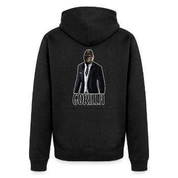 Gorilla Affe Affen Anzug Gentleman Tier - Unisex Premium Bio Zip Hoodie - Schwarz - Hinten - Nico (187cm)