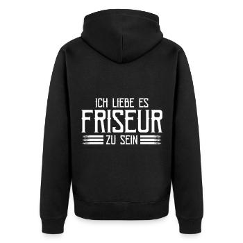 Friseur - Unisex Premium Bio Zip Hoodie - Schwarz - Hinten - Nico (187cm)