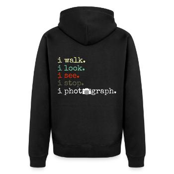 Photographie photographie appareil photo - Veste à capuche bio Premium Unisexe - noir - Dos - Nico (187cm)