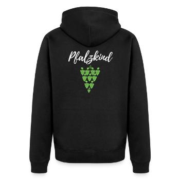 Pfalzkind - T-Shirt Geschenk für die Pfalz - Unisex Premium Bio Zip Hoodie - Schwarz - Hinten - Nico (187cm)