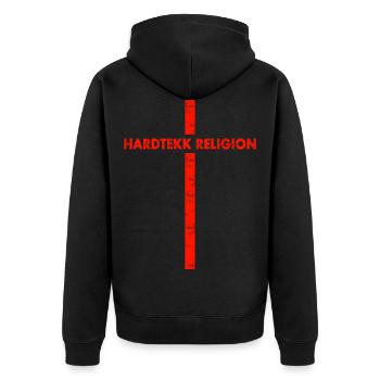 Hardtekk - Techno - Rave - Hardtekk Religion - Unisex Premium Organic Zip Hoodie - black - Back - Nico (187cm)