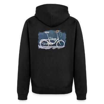 Klapprad Schopp das T-Shirt für Klapprad Fans - Unisex Premium Bio Zip Hoodie - Schwarz - Hinten - Nico (187cm)