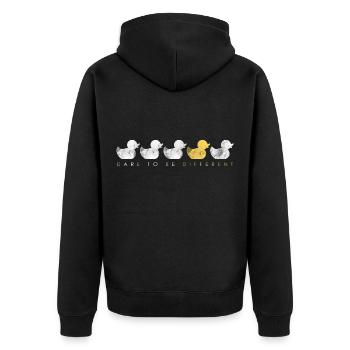 Sei anders. Cooler Spruch Ente Kücken - Unisex Premium Bio Zip Hoodie - Schwarz - Hinten - Nico (187cm)