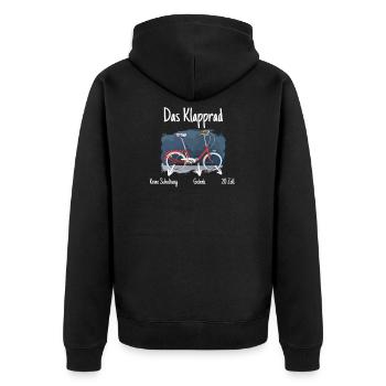 Das Klapprad - Beschreibung des Kultrads für Fans - Unisex Premium Bio Zip Hoodie - Schwarz - Hinten - Nico (187cm)