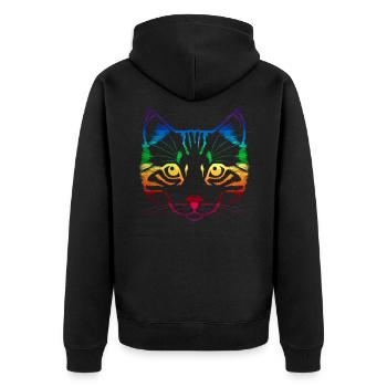 Katze Regenbogen LGBT - Unisex Premium Bio Zip Hoodie - Schwarz - Hinten - Nico (187cm)