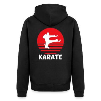 Karate Kampfsport Kampf - Unisex Premium Bio Zip Hoodie - Schwarz - Hinten - Nico (187cm)