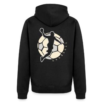 HANDBALL Handballer Sport Ball - Unisex Premium Organic Zip Hoodie - black - Back - Nico (187cm)