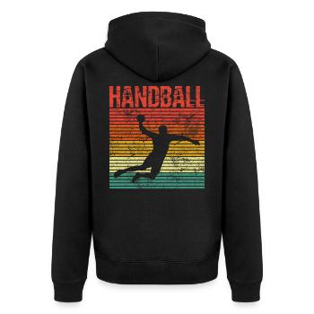 HANDBALL Handballer Sport Silhouette - Unisex Premium Bio Zip Hoodie - Schwarz - Hinten - Nico (187cm)