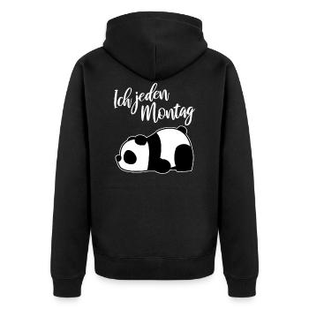 Lustig Panda Pandabär Spruch Montag - Unisex Premium Bio Zip Hoodie - Schwarz - Hinten - Nico (187cm)