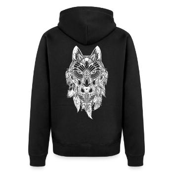 Wolf Mandala - Unisex Premium Bio Zip Hoodie - Schwarz - Hinten - Nico (187cm)