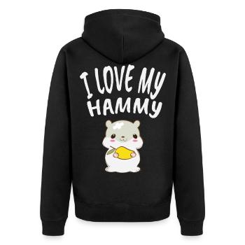 I Love My Hammy | Geschenk für Hamsterhalter - Unisex Premium Bio Zip Hoodie - Schwarz - Hinten - Nico (187cm)