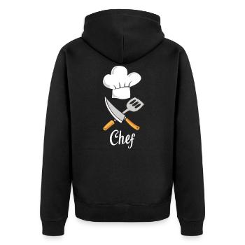Chef chef chef cuisinier cuisine cuisine - Veste à capuche bio Premium Unisexe - noir - Dos - Nico (187cm)