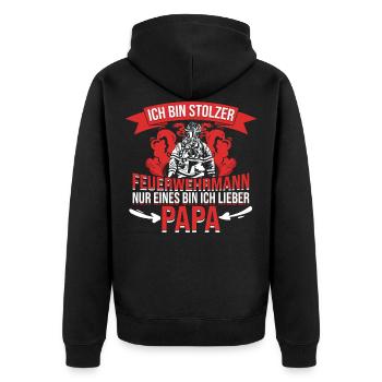 Feuerwehrmann Feuerwehr Papa Vater Motiv Spruch - Unisex Premium Bio Zip Hoodie - Schwarz - Hinten - Nico (187cm)