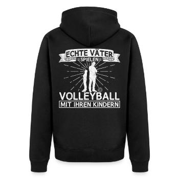 Volleyball Vater Beachvolleyball Sport Papa Spruch - Unisex Premium Bio Zip Hoodie - Schwarz - Hinten - Nico (187cm)