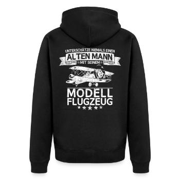 Modellflugzeug Modellbau Flugzeugmodell Spruch Opa - Unisex Premium Bio Zip Hoodie - Schwarz - Hinten - Nico (187cm)