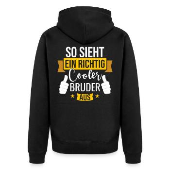 So sieht ein richtig cooler Bruder aus - Geschenk - Unisex Premium Bio Zip Hoodie - Schwarz - Hinten - Nico (187cm)