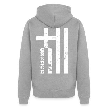 Greece Hellas flag - Unisex Premium Organic Zip Hoodie - heather grey - Back - Nico (187cm)