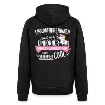 Einrad Sport Einradfahren Einhorn Spruch Geschenk - Unisex Premium Bio Zip Hoodie - Schwarz - Hinten - Nico (187cm)