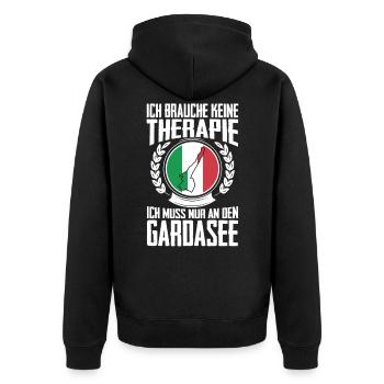 Brauche keine Therapie Gardasee - Unisex Premium Bio Zip Hoodie - Schwarz - Hinten - Nico (187cm)