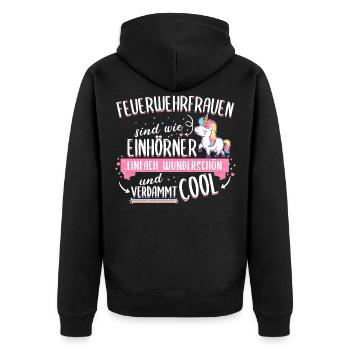 Feuerwehrfrau Feuerwehr Einhorn Beruf Spruch - Unisex Premium Bio Zip Hoodie - Schwarz - Hinten - Nico (187cm)