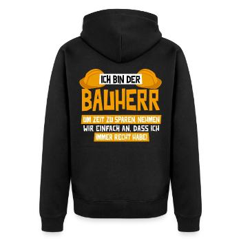 Bauherr Richtfest Bauherr 2020 Häuslebauer Hausbau - Unisex Premium Bio Zip Hoodie - Schwarz - Hinten - Nico (187cm)
