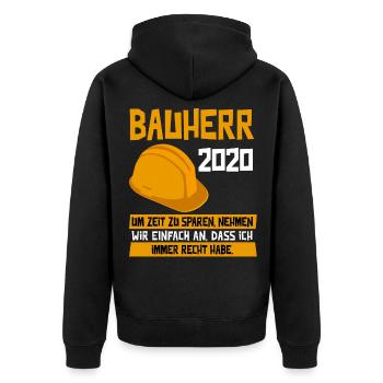 Bauherr 2020 Richtfest Hausbau Rohbau Geschenk - Unisex Premium Bio Zip Hoodie - Schwarz - Hinten - Nico (187cm)