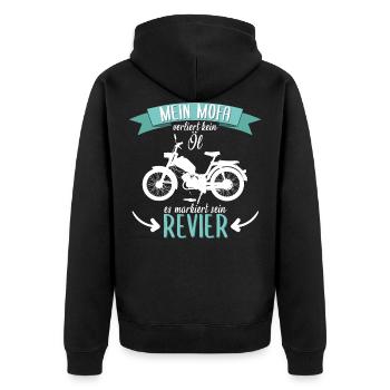 Mofa Moped Motorrad Zweitakt lustig Spruch - Unisex Premium Bio Zip Hoodie - Schwarz - Hinten - Nico (187cm)