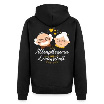 Altenpflegerin Pflegerin Beruf Spruch Altenpflege - Unisex Premium Bio Zip Hoodie - Schwarz - Hinten - Nico (187cm)