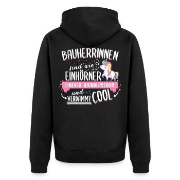 Bauherrin Bauherr Hausbau Einhorn Spruch - Unisex Premium Bio Zip Hoodie - Schwarz - Hinten - Nico (187cm)