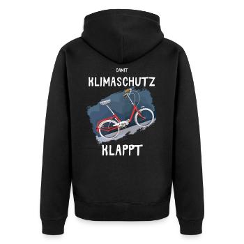 Damit Klimaschutz klappt mit dem Klapprad 20 Zoll. - Unisex Premium Bio Zip Hoodie - Schwarz - Hinten - Nico (187cm)