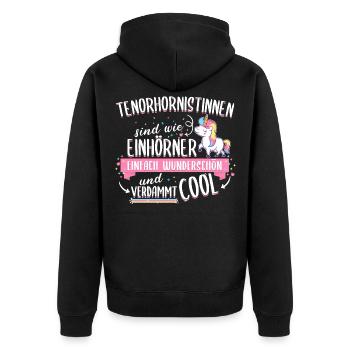 Tenorhorn Tenorhornistin Einhorn Instrument Spruch - Unisex Premium Bio Zip Hoodie - Schwarz - Hinten - Nico (187cm)