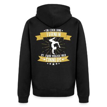 Turnen Turner Bodenturnen Geräteturnen Spruch - Unisex Premium Bio Zip Hoodie - Schwarz - Hinten - Nico (187cm)